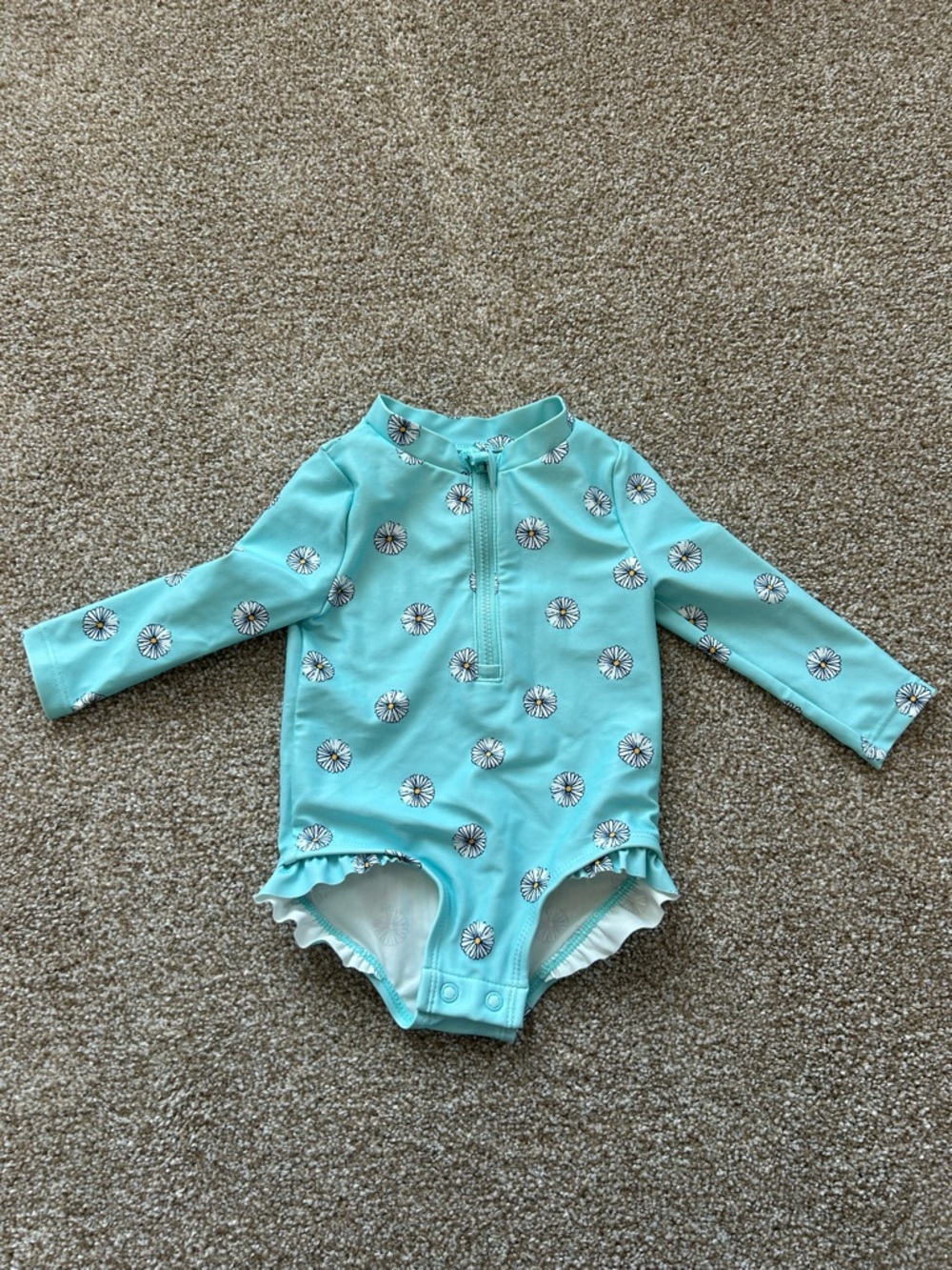 Carter's Aqua Long-Sleeve One-Piece Swim with Daisy Print
